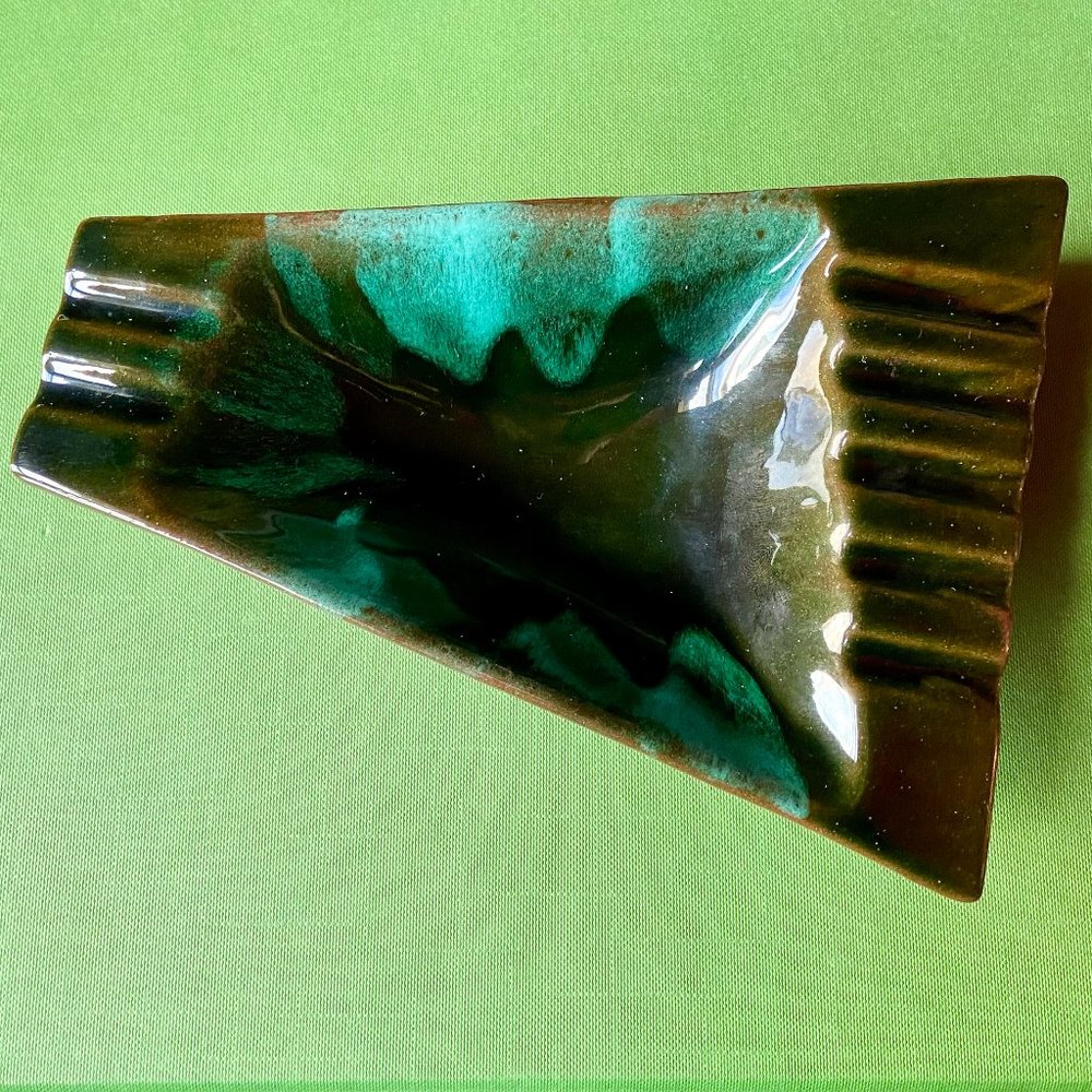 Mid-Century Modern Green Drip Ceramic Ashtray - Spectacular Atomic Age Relic!
